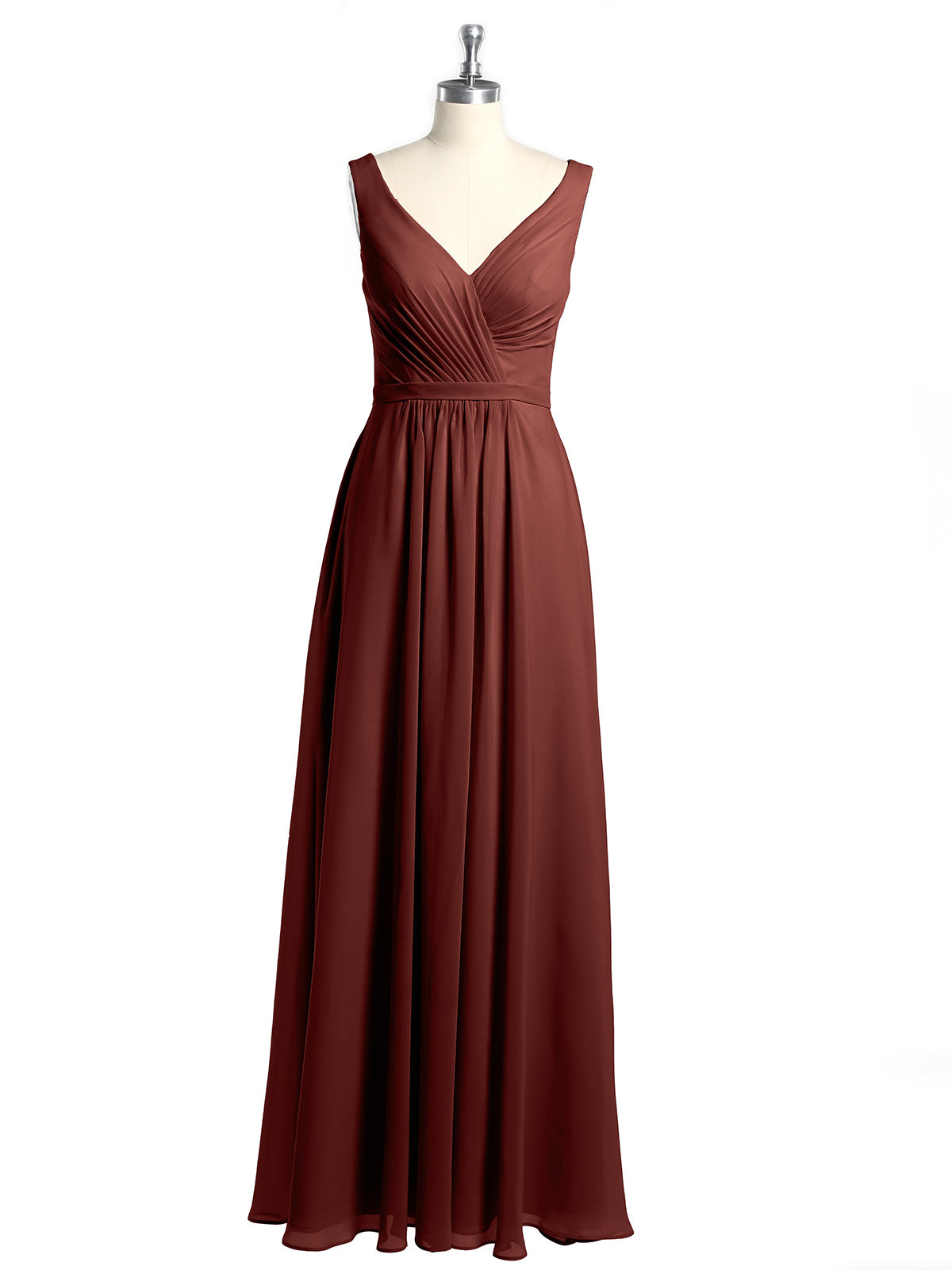 Vestidos de chiffon con espalda descubierta y escote en V Terracota Tallas Grandes