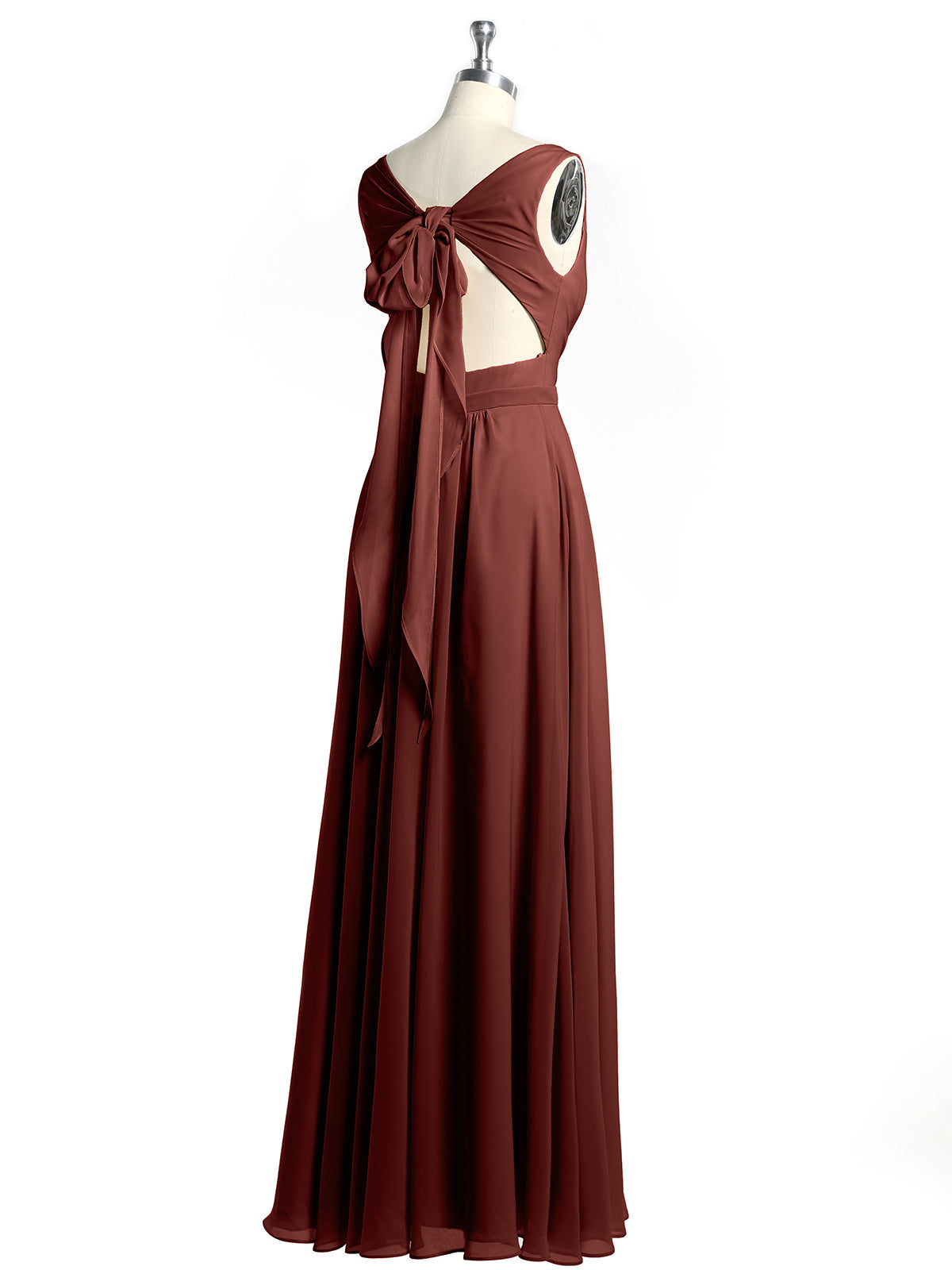 Vestidos de chiffon con espalda descubierta y escote en V Terracota