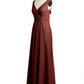 Vestidos de chiffon con espalda descubierta y escote en V Terracota