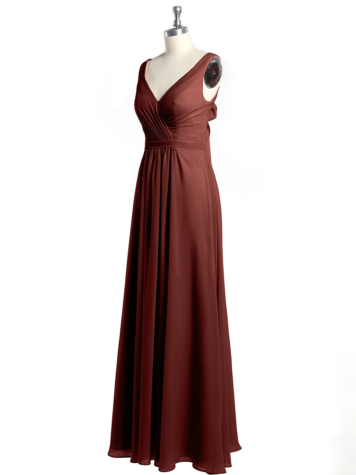 Vestidos de chiffon con espalda descubierta y escote en V Terracota