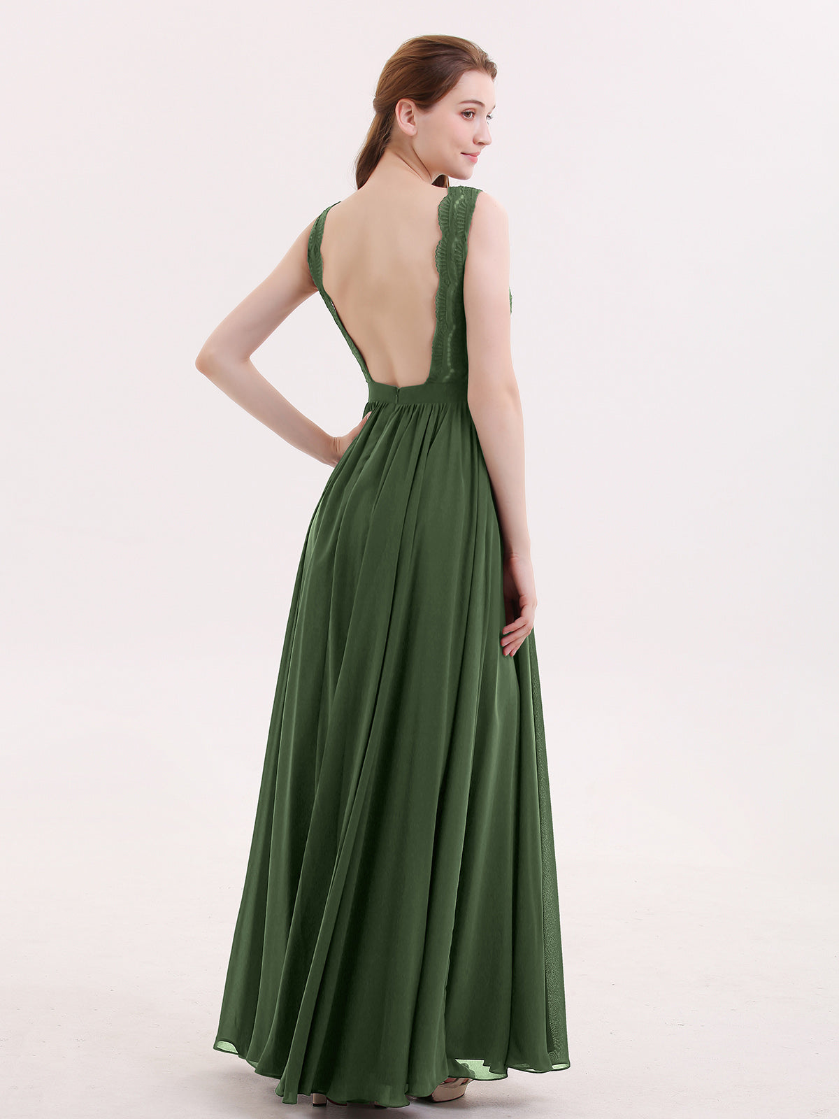 Constance Encaje Y Gasa Sexy Vestido Con Corte Largo Verde Oliva Tallas Grandes