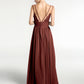 Vestido largo de dama de honor de chiffon con tirantes dobles Terracota
