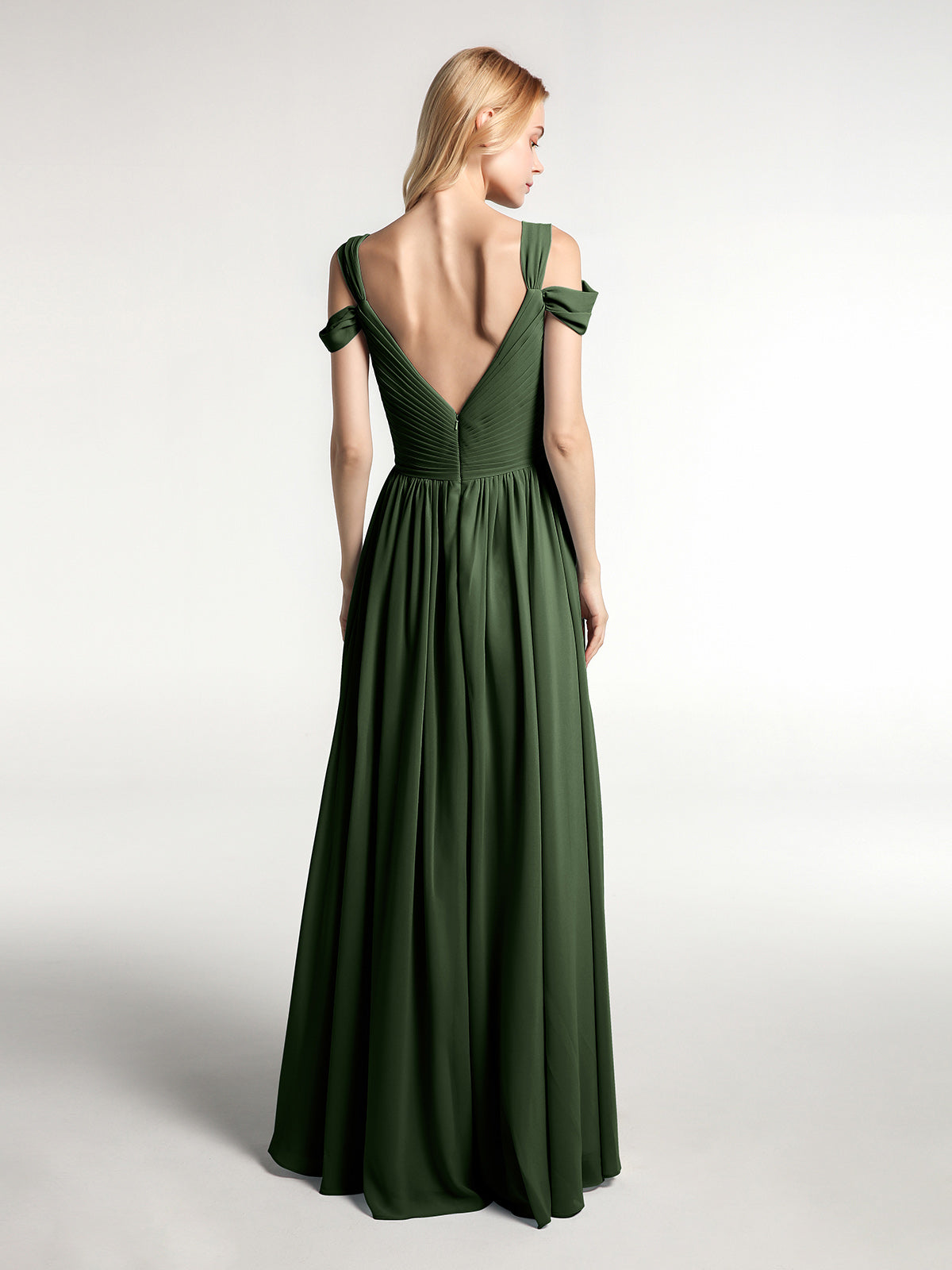 Vestido maxi con cintura imperio y hombros descubiertos con abertura Verde Oliva Tallas Grandes