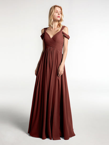 Vestido maxi con cintura imperio y hombros descubiertos con abertura Terracota Tallas Grandes