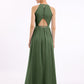 Vestidos largos de chiffon estilo halter con espalda descubierta Verde Oliva