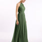 Vestidos largos de chiffon estilo halter con espalda descubierta Verde Oliva