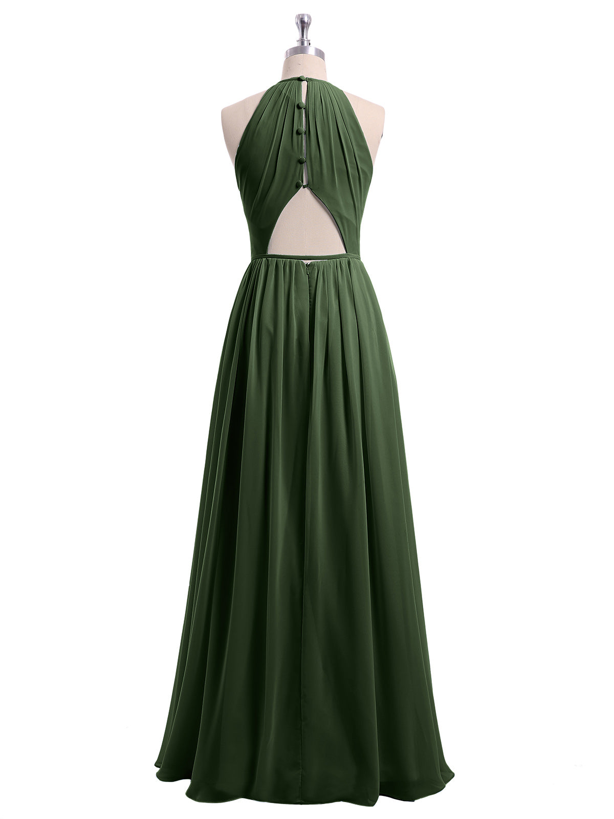 Vestidos largos de chiffon estilo halter con espalda descubierta Verde Oliva