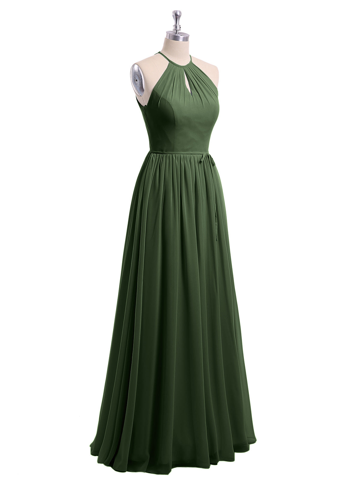 Vestidos largos de chiffon estilo halter con espalda descubierta Verde Oliva