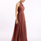 Vestidos largos de chiffon estilo halter con espalda descubierta Terracota Tallas Grandes