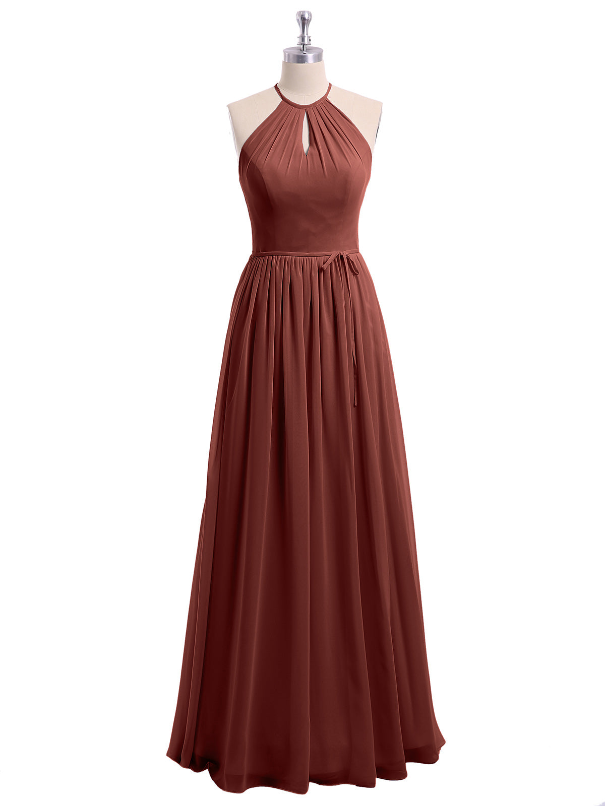 Vestidos largos de chiffon estilo halter con espalda descubierta Terracota