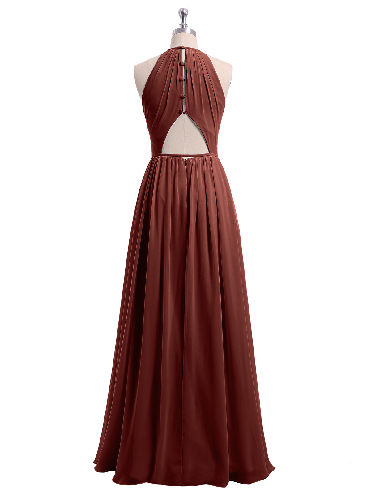 Vestidos largos de chiffon estilo halter con espalda descubierta Terracota