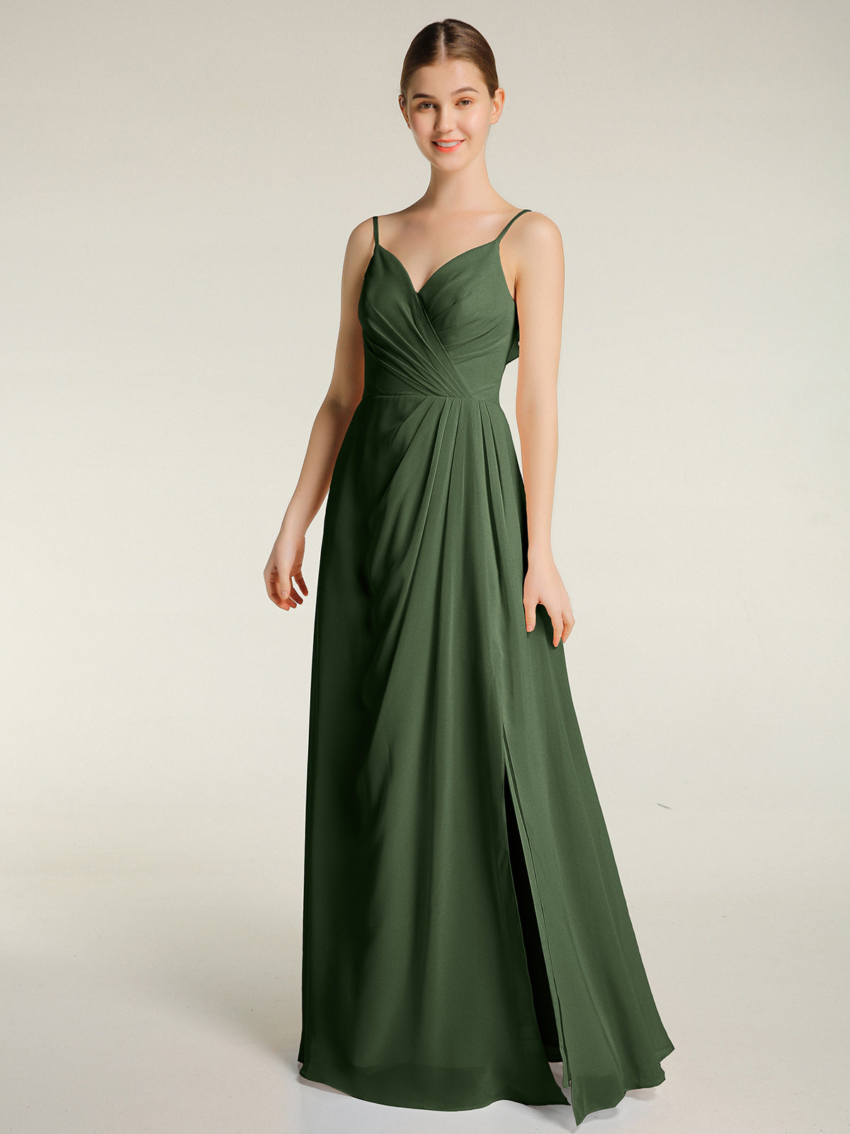 Vestidos con tirantes finos y escote en V con abertura Verde Oliva Tallas Grandes