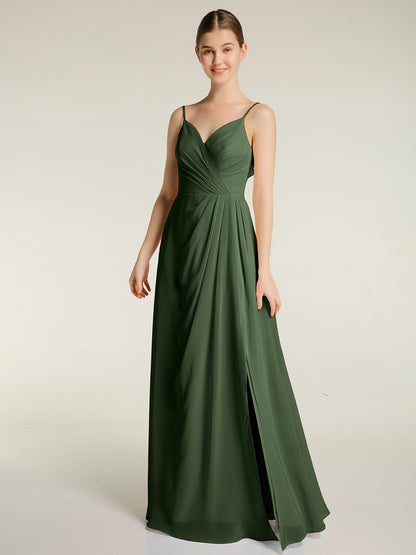 Vestidos con tirantes finos y escote en V con abertura Verde Oliva Tallas Grandes