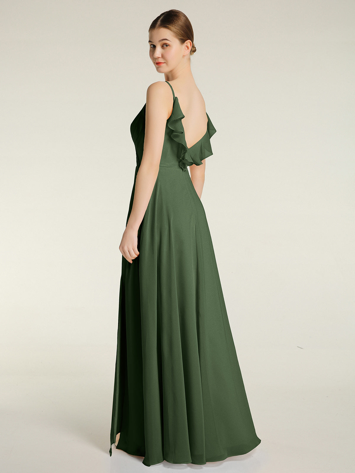 Vestidos con tirantes finos y escote en V con abertura Verde Oliva Tallas Grandes
