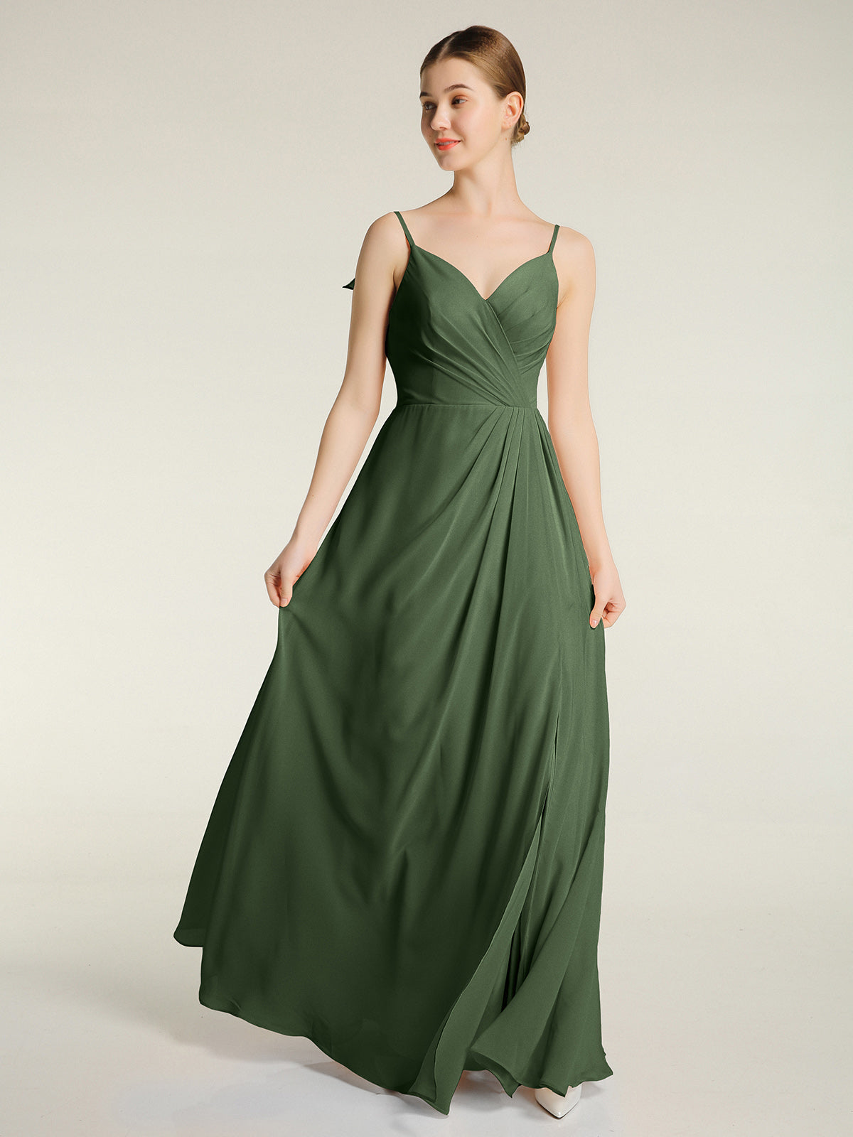 Vestidos con tirantes finos y escote en V con abertura Verde Oliva Tallas Grandes