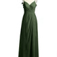 Vestidos con tirantes finos y escote en V con abertura Verde Oliva Tallas Grandes