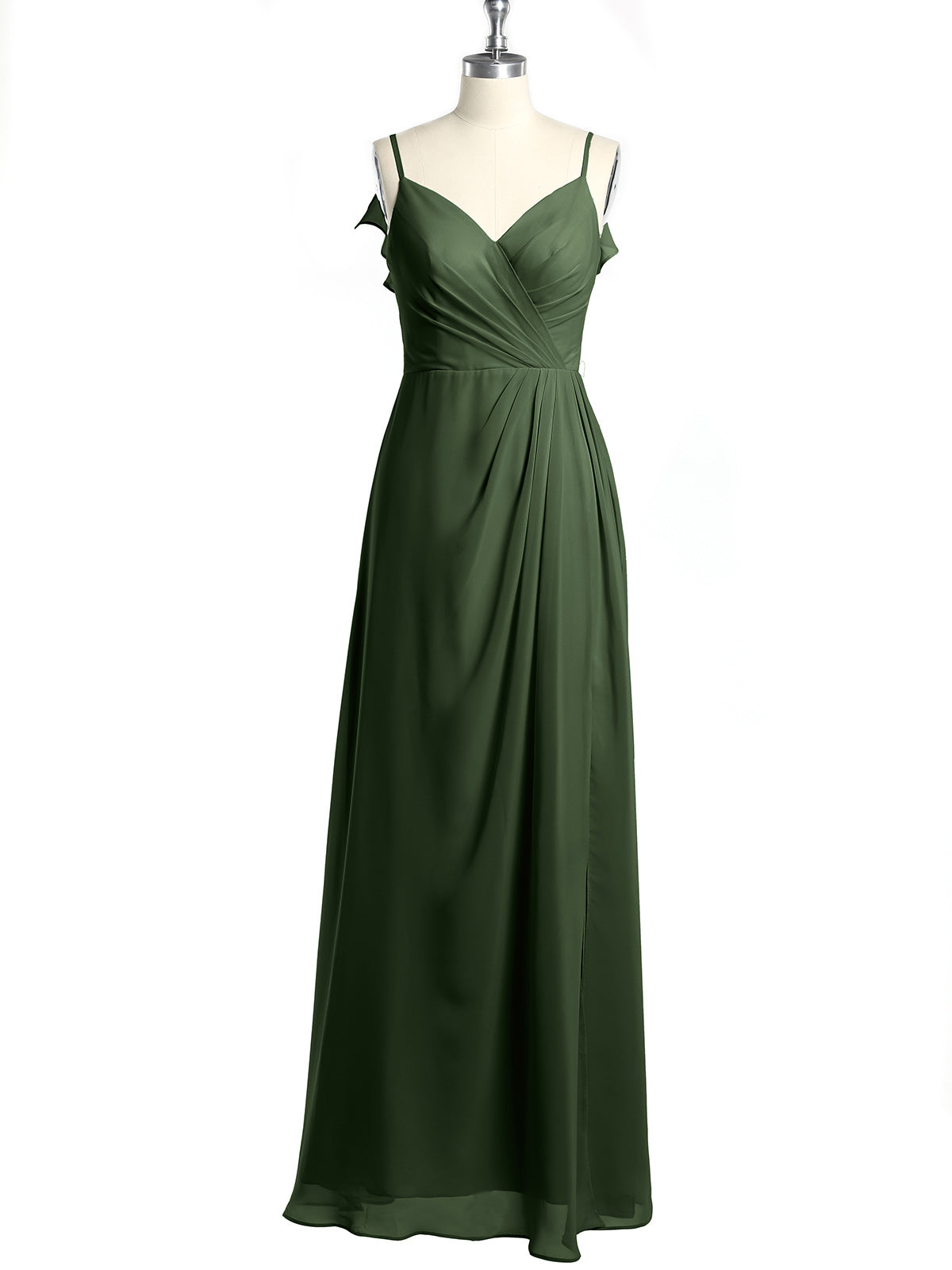 Vestidos con tirantes finos y escote en V con abertura Verde Oliva Tallas Grandes
