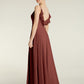 Vestidos con tirantes finos y escote en V con abertura Terracota Tallas Grandes