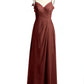 Vestidos con tirantes finos y escote en V con abertura Terracota Tallas Grandes