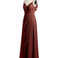 Vestidos con tirantes finos y escote en V con abertura Terracota Tallas Grandes