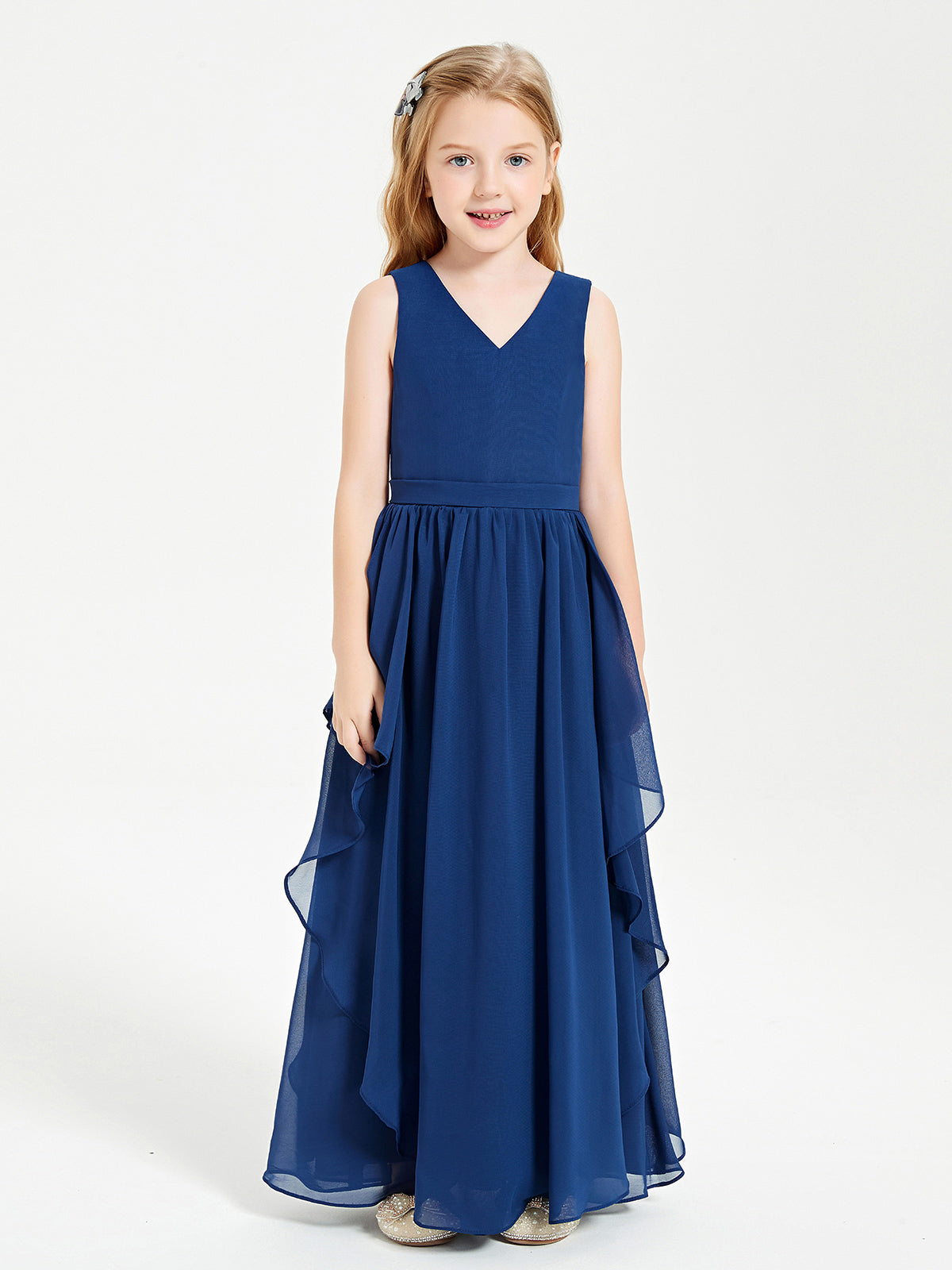 Vestidos Boho Sin Mangas De Chiffon Para Damas De Honor Junior Con Escote En V Cabernet