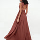 Vestidos largos de chiffon con escote en V y espalda abierta Terracota Tallas Grandes