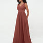 Vestidos largos de chiffon con escote en V y espalda abierta Terracota