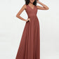 Vestidos largos de chiffon con escote en V y espalda abierta Terracota