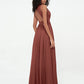 Vestidos largos de chiffon con escote en V y espalda abierta Terracota Tallas Grandes