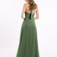 Vestido de chiffon con escote en V y tirantes de lazo Verde Oliva Tallas Grandes