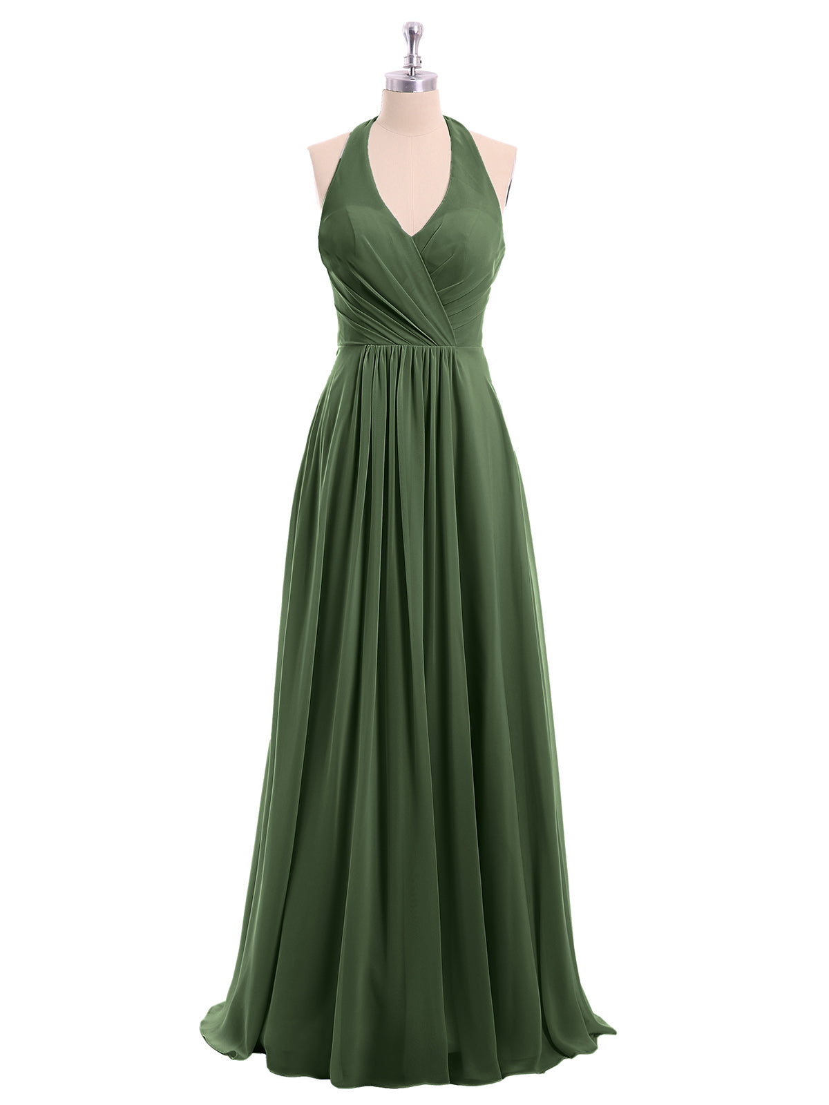 Vestido de chiffon con escote en V y tirantes de lazo Verde Oliva Tallas Grandes