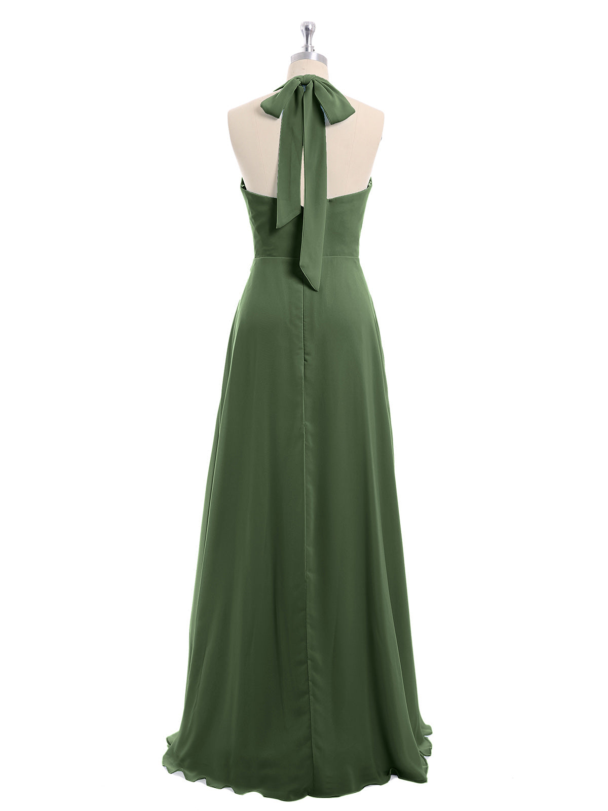Vestido de chiffon con escote en V y tirantes de lazo Verde Oliva Tallas Grandes