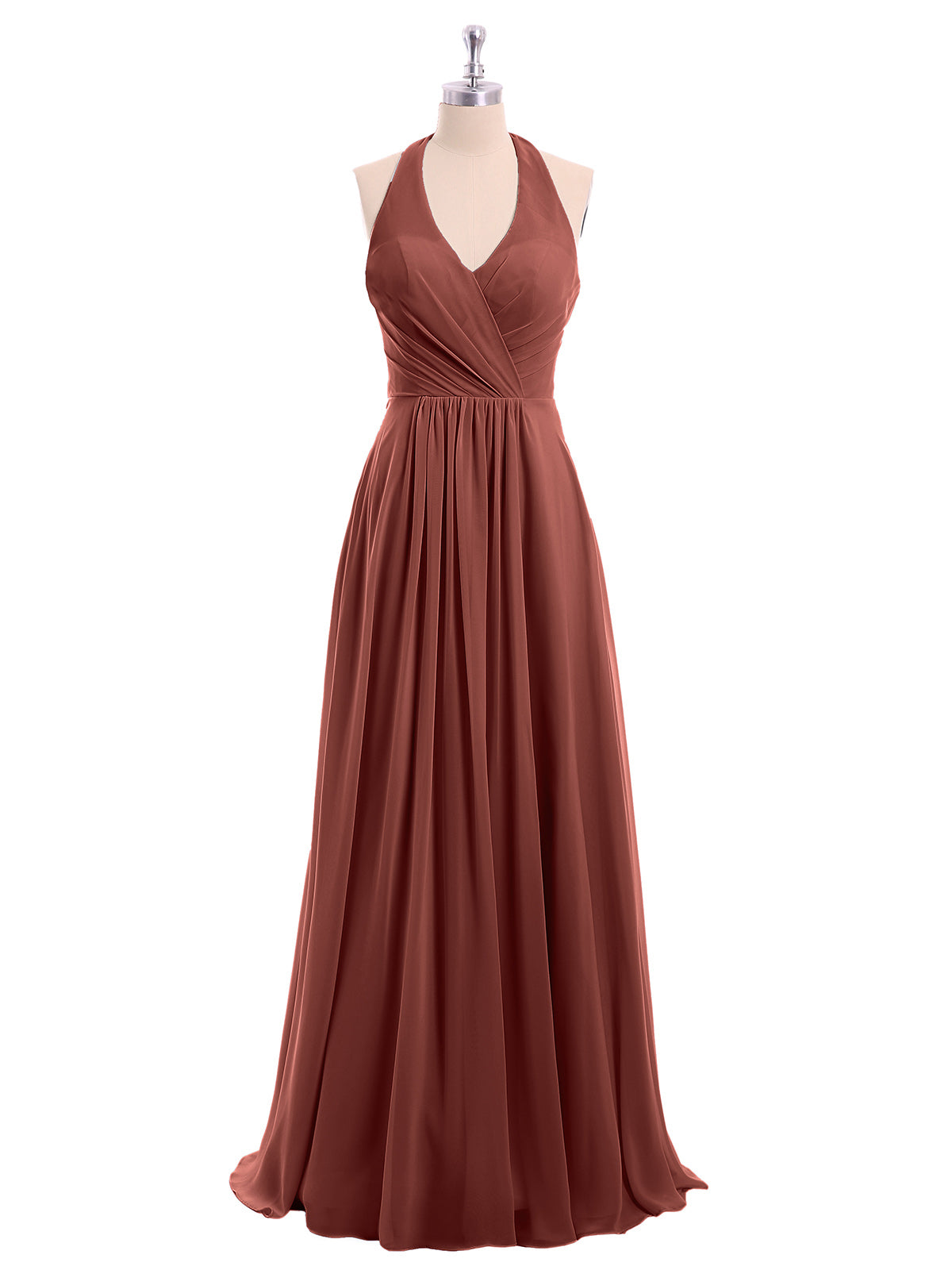 Vestido de chiffon con escote en V y tirantes de lazo Terracota Tallas Grandes