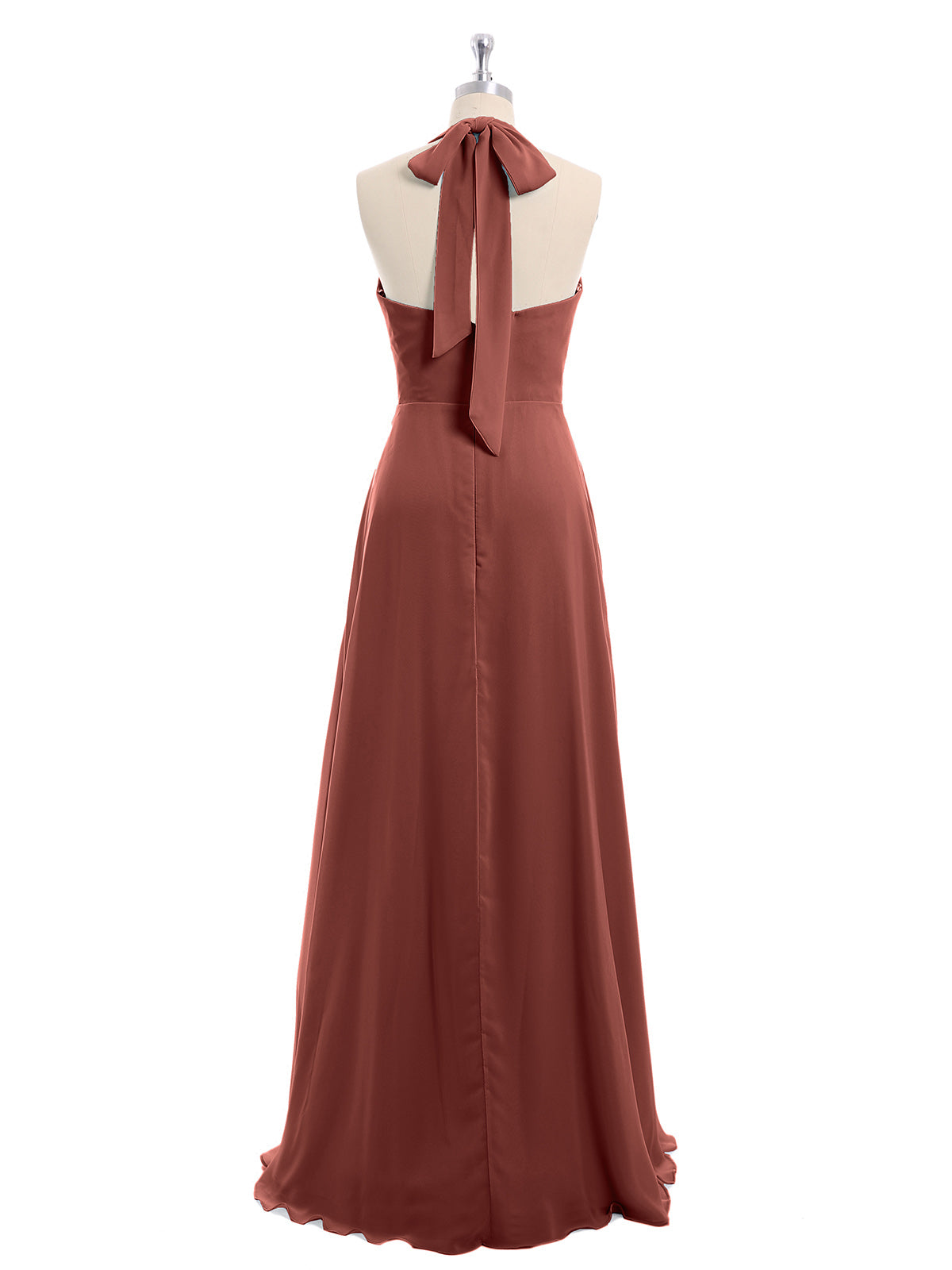 Vestido de chiffon con escote en V y tirantes de lazo Terracota Tallas Grandes