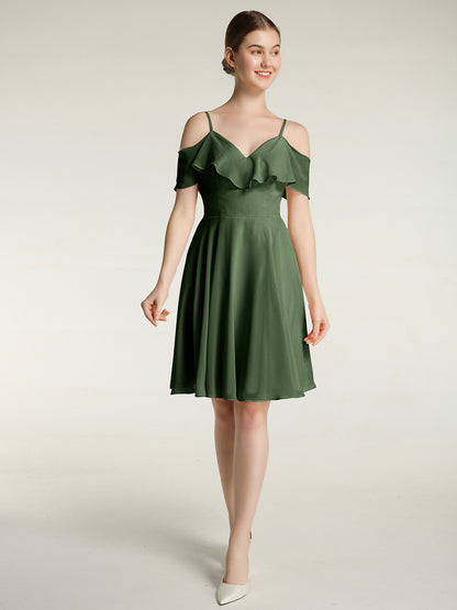 Vestidos cortos con escote en corazón y mangas con volantes Verde Oliva Tallas Grandes