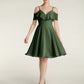 Vestidos cortos con escote en corazón y mangas con volantes Verde Oliva Tallas Grandes