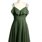Vestidos cortos con escote en corazón y mangas con volantes Verde Oliva Tallas Grandes