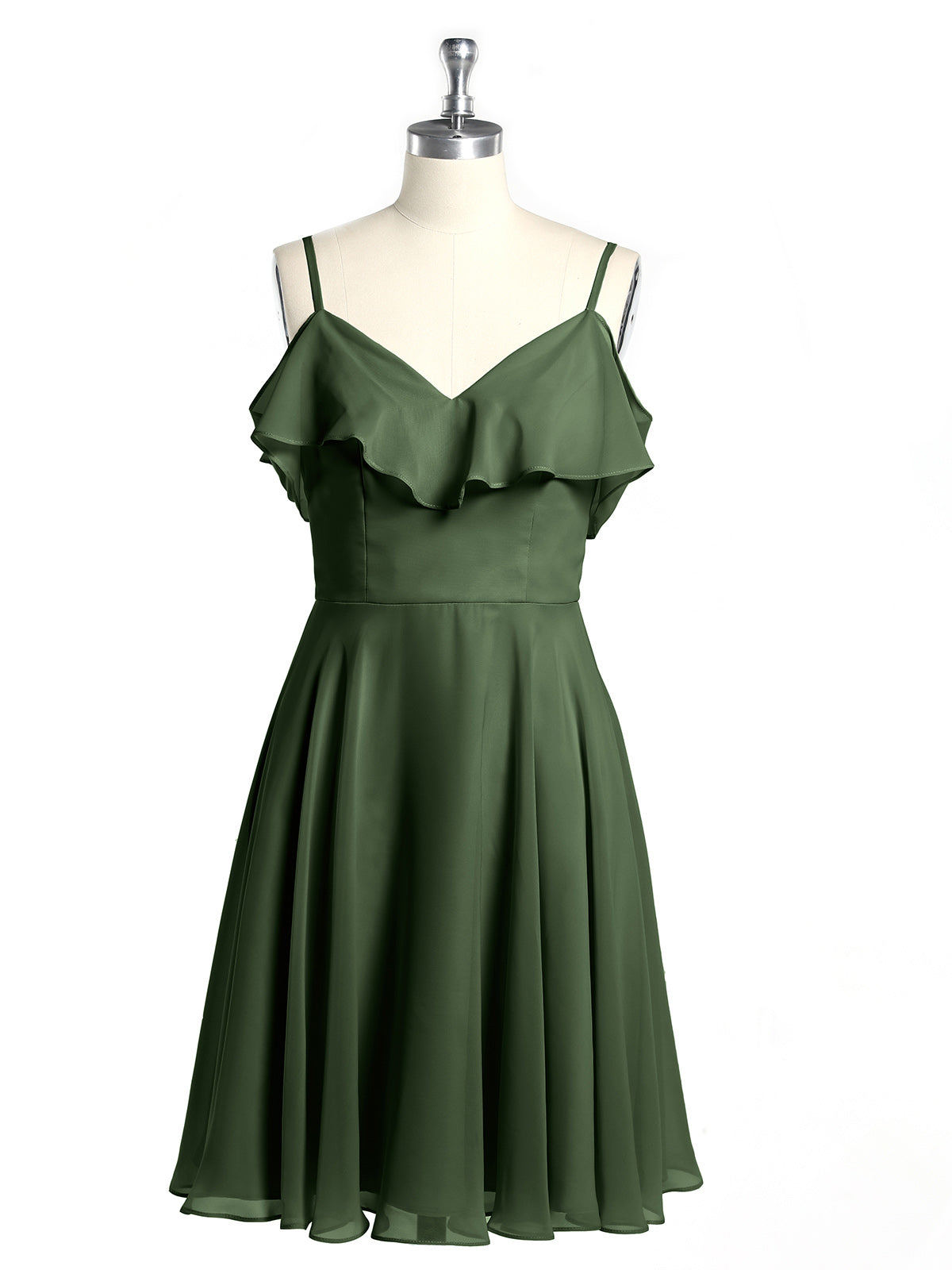 Vestidos cortos con escote en corazón y mangas con volantes Verde Oliva Tallas Grandes