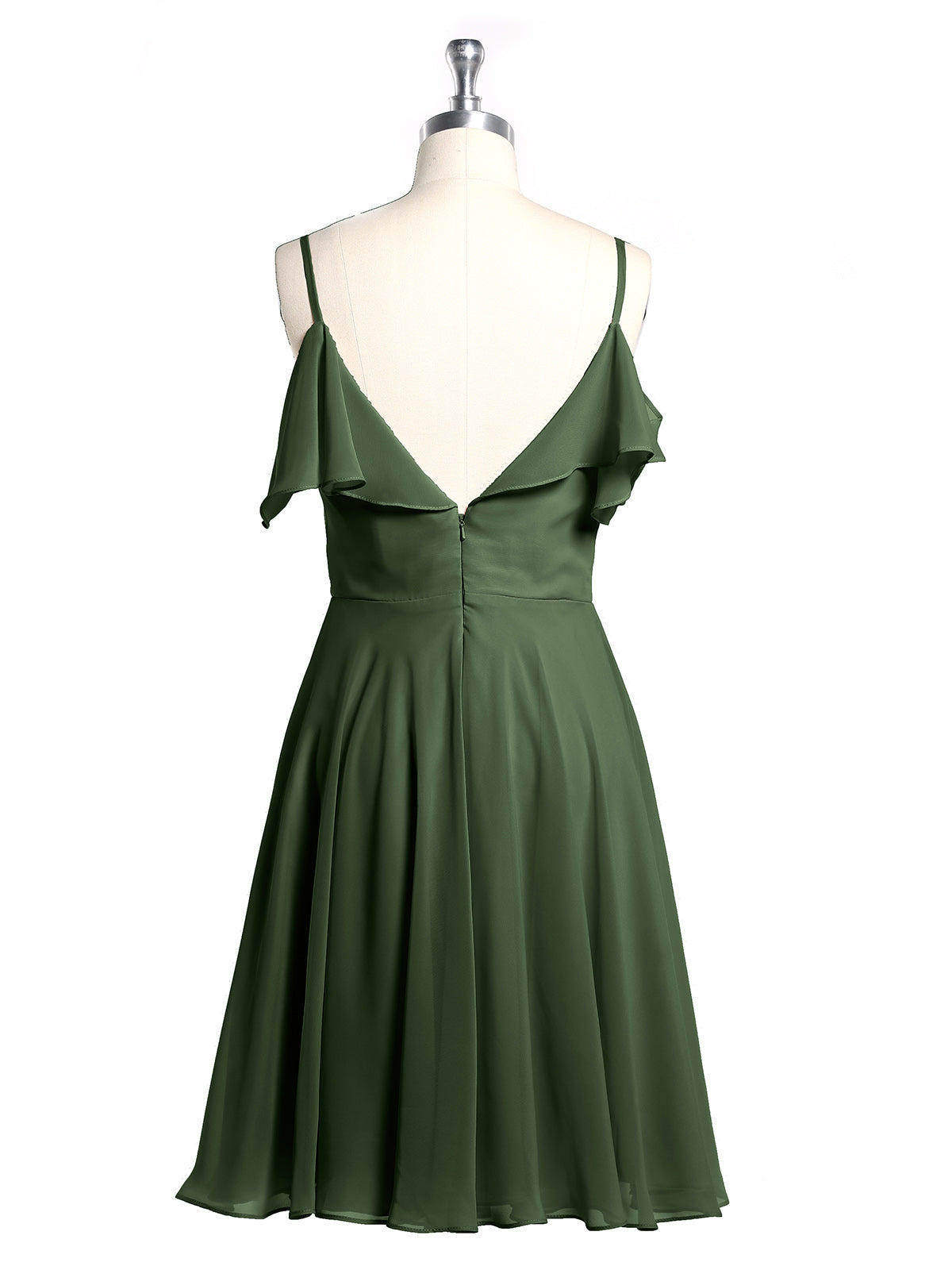 Vestidos cortos con escote en corazón y mangas con volantes Verde Oliva Tallas Grandes