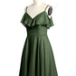 Vestidos cortos con escote en corazón y mangas con volantes Verde Oliva Tallas Grandes