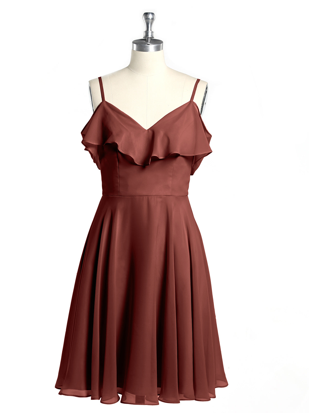Vestidos cortos con escote en corazón y mangas con volantes Terracota
