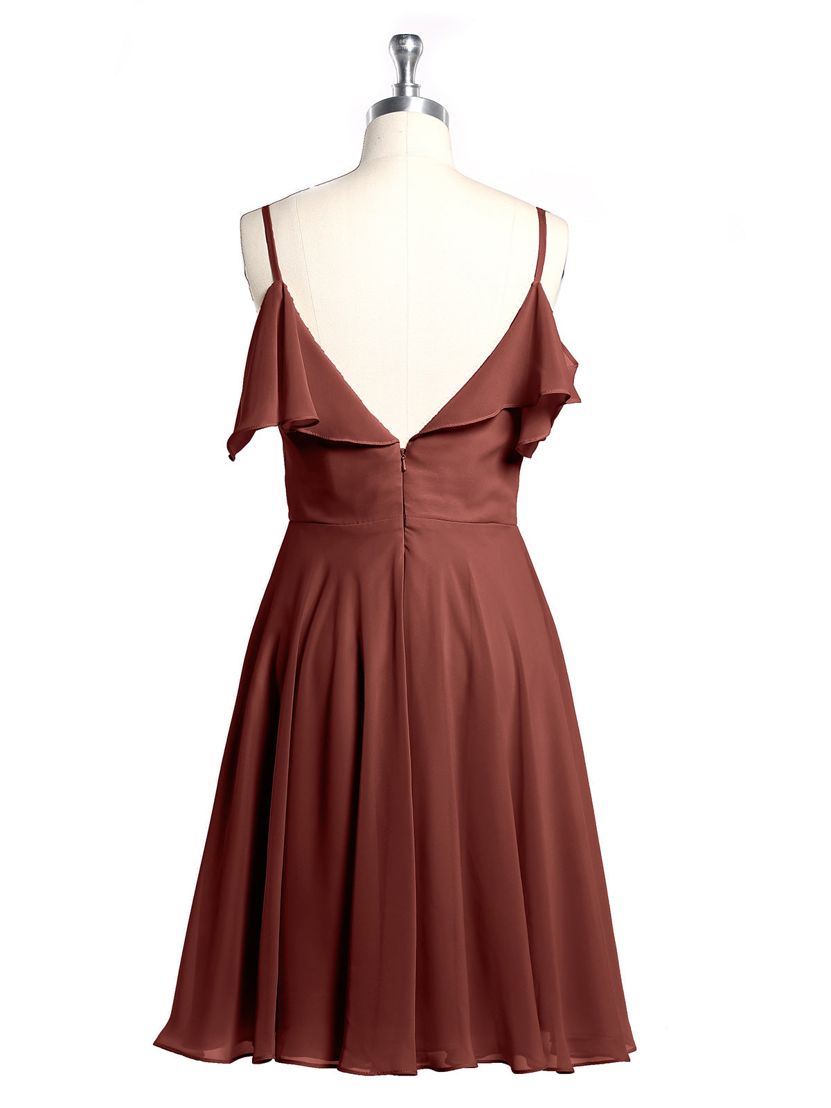 Vestidos cortos con escote en corazón y mangas con volantes Terracota