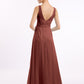 Vestidos largos de chiffon con escote en V y cinturón de lazo con abertura Terracota Tallas Grandes