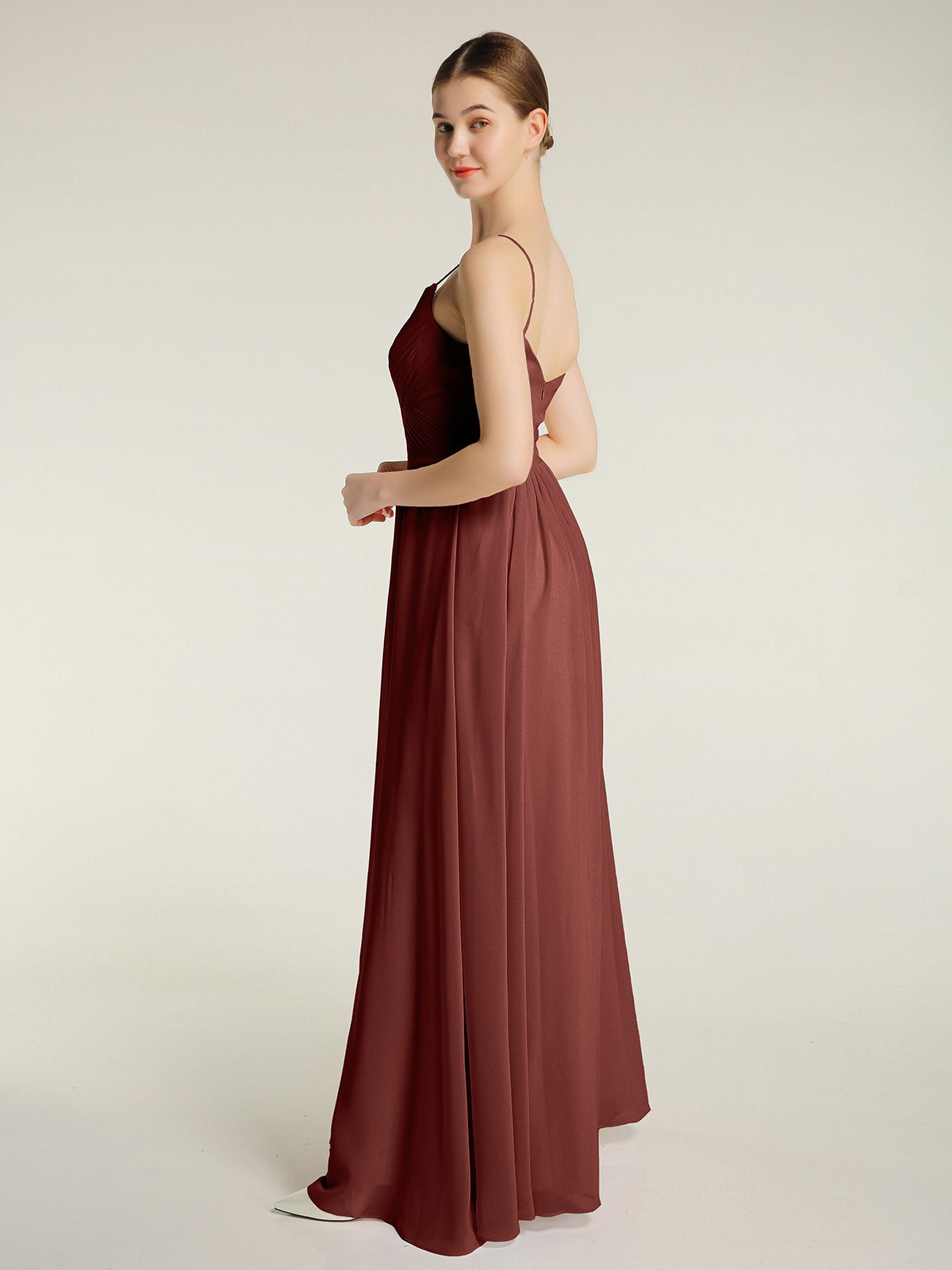 Vestidos con cuerpo plisado y tirantes finos cruzados Terracota Tallas Grandes