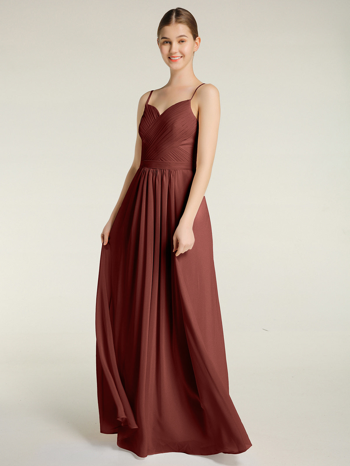 Vestidos con cuerpo plisado y tirantes finos cruzados Terracota