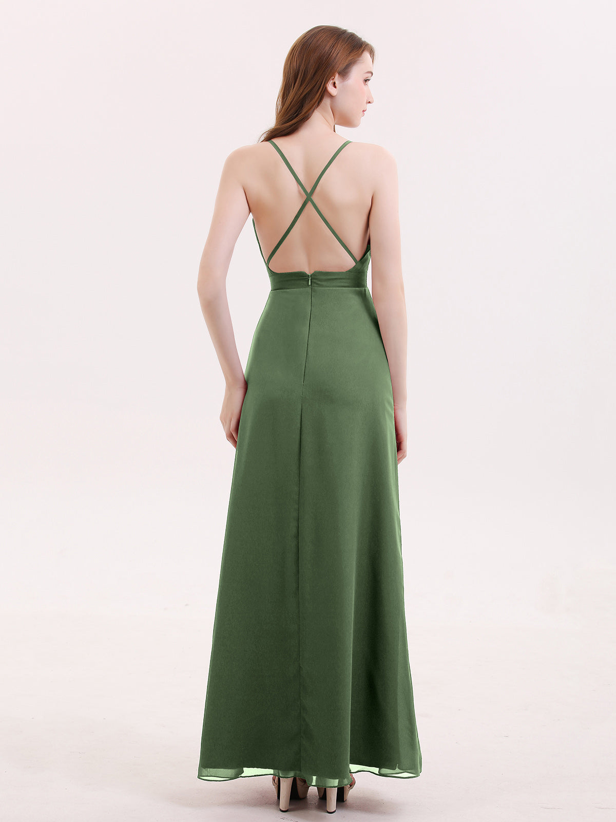 Delilah Sexy Profundo Escote En V Vestido Con Apertura Verde Oliva Tallas Grandes