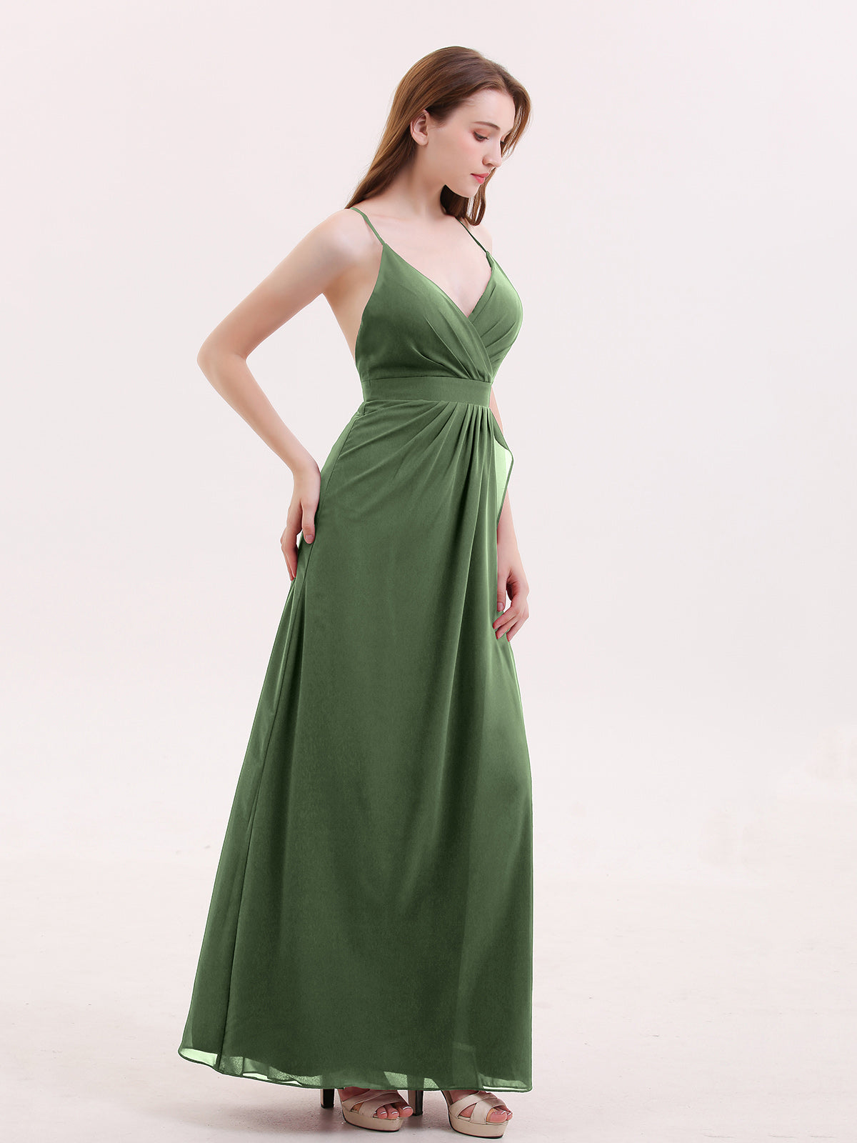 Delilah Sexy Profundo Escote En V Vestido Con Apertura Verde Oliva Tallas Grandes