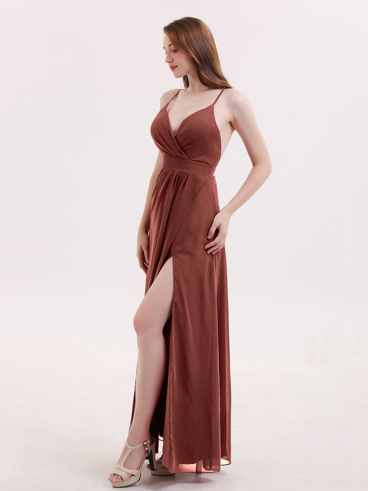 Delilah Sexy Profundo Escote En V Vestido Con Apertura Terracota Tallas Grandes