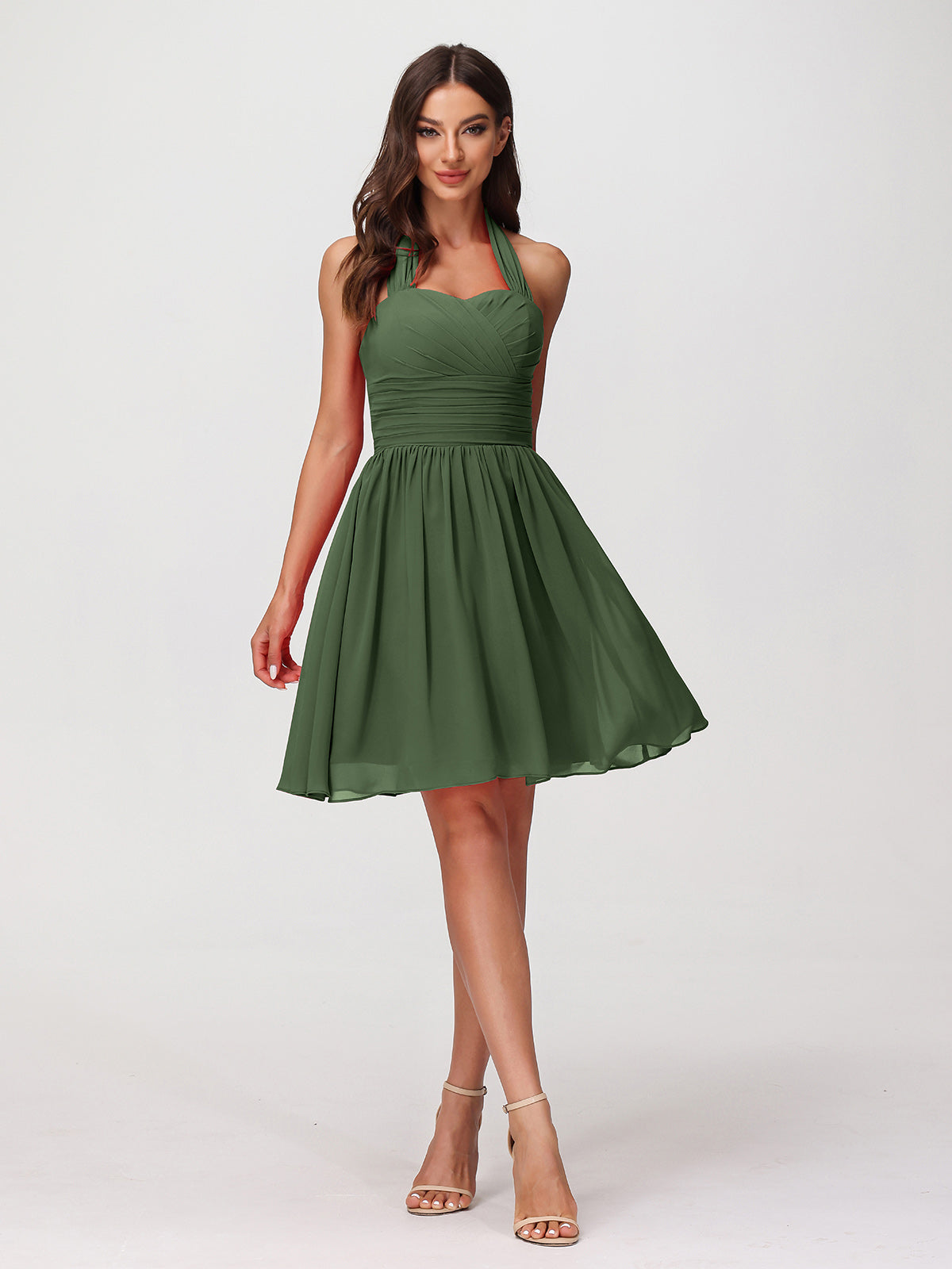 Delphine Cabestro Novio Gasa Vestidos Cortos Verde Oliva Tallas Grandes