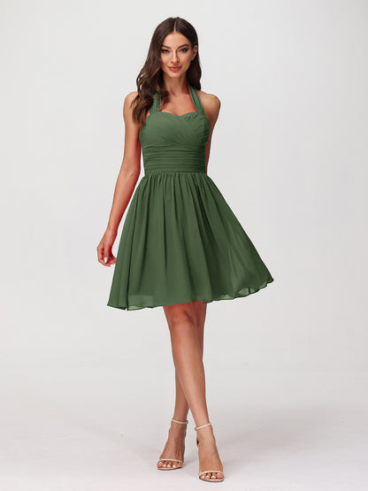 Delphine Cabestro Novio Gasa Vestidos Cortos Verde Oliva Tallas Grandes